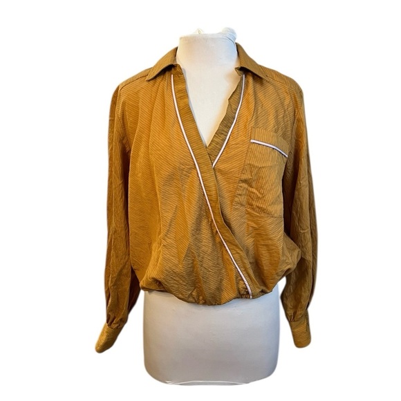 Anthropologie Maeve Long-Sleeve Piped Wrap Blouse - Small - Picture 2 of 8